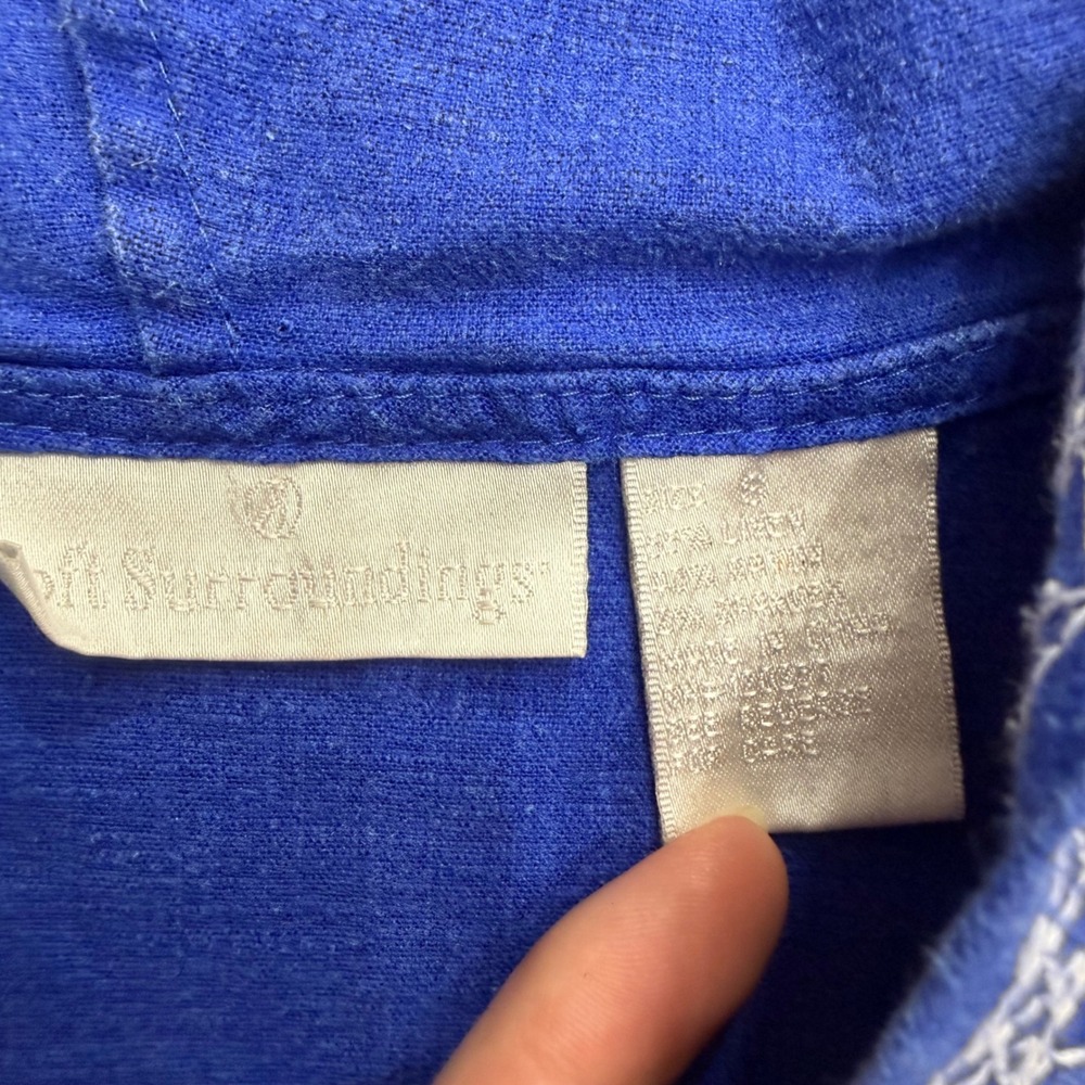Soft Surroundings Blue Embroidered Hooded Beach Maxi Dress Small Linen Blend - Picture 11 of 14
